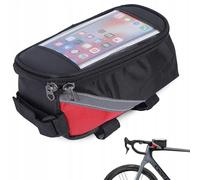 Genérico Bolsa Impermeable para Manillar de Bicicleta con Soporte de Teléfono | Alforja Bicicleta con Gran Capacidad | Soporte Movil hasta Pantalla 6,8¨ | Ligero y Resistente - Universal (Negro/Rojo)
