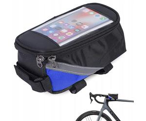 Genérico Bolsa Impermeable para Manillar de Bicicleta con Soporte de Teléfono | Alforja Bicicleta con Gran Capacidad | Soporte Movil hasta Pantalla 6,8¨ | Ligero y Resistente - Universal (Negro/Azul)
