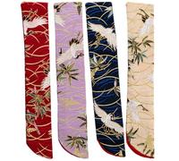 Genérico Bolsa para Abanico de Mano Plegable Estilo Japonés, Juego de 4 Fundas de Almacenamiento de Tela de Seda Diseño de Grulla en Azul Oscuro, Beige, Púrpura y Rojo Oscuro, Soporte