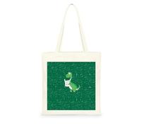 Genérico Bolsa Tote Bag 35X38Cm Dinosaurio Verde Bolsa Tela Para Pintar Estampada Bolsas De Con Algodon Asas Blanca Por Niñas Y Mujeres Lienzo Bolsas Eco, Lavadora, Compras, Vacaciones, Trabajo