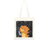 Genérico Bolsa Tote Bag 35X38Cm Docente Oso Lindo Bolsa Tela Para Pintar Estampada Bolsas De Con Algodon Asas Blanca Por Niñas Y Mujeres Lienzo Bolsas Eco, Lavadora, Compras, Vacaciones, Trabajo