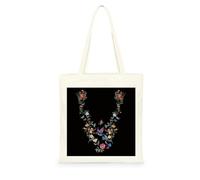 Genérico Bolsa Tote Bag 35X38Cm Flores Negras Bolsa Tela Para Pintar Estampada Bolsas De Con Algodon Asas Blanca Por Niñas Y Mujeres Lienzo Bolsas Eco, Lavadora, Compras, Vacaciones, Trabajo