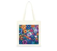 Genérico Bolsa Tote Bag 35X38Cm Flores Vívidas Bolsa Tela Para Pintar Estampada Bolsas De Con Algodon Asas Blanca Por Niñas Y Mujeres Lienzo Bolsas Eco, Lavadora, Compras, Vacaciones, Trabajo