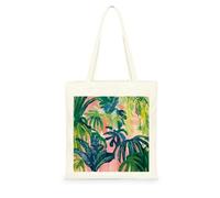 Genérico Bolsa Tote Bag 35X38Cm Hoja De Palma Bolsa Tela Para Pintar Estampada Bolsas De Con Algodon Asas Blanca Por Niñas Y Mujeres Lienzo Bolsas Eco, Lavadora, Compras, Vacaciones, Trabajo