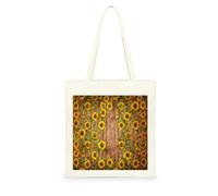 Genérico Bolsa Tote Bag 35X38Cm Madera Girasoles Bolsa Tela Para Pintar Estampada Bolsas De Con Algodon Asas Blanca Por Niñas Y Mujeres Lienzo Bolsas Eco, Lavadora, Compras, Vacaciones, Trabajo