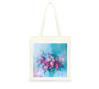Genérico Bolsa Tote Bag 35X38Cm Peonía Bolsa Tela Para Pintar Estampada Bolsas De Con Algodon Asas Blanca Por Niñas Y Mujeres Lienzo Bolsas Eco, Lavadora, Compras, Vacaciones, Trabajo