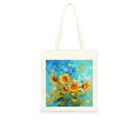 Genérico Bolsa Tote Bag 35X38Cm Pintura Girasoles Bolsa Tela Para Pintar Estampada Bolsas De Con Algodon Asas Blanca Por Niñas Y Mujeres Lienzo Bolsas Eco, Lavadora, Compras, Vacaciones, Trabajo