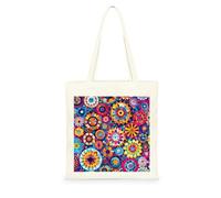 Genérico Bolsa Tote Bag 35X38Cm Ronda Colorida Bolsa Tela Para Pintar Estampada Bolsas De Con Algodon Asas Blanca Por Niñas Y Mujeres Lienzo Bolsas Eco, Lavadora, Compras, Vacaciones, Trabajo