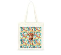 Genérico Bolsa Tote Bag 35X38Cm Vaca Colorida Bolsa Tela Para Pintar Estampada Bolsas De Con Algodon Asas Blanca Por Niñas Y Mujeres Lienzo Bolsas Eco, Lavadora, Compras, Vacaciones, Trabajo