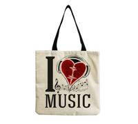 Genérico Bolsa Tote Bag 38x40cm Música De Amor Bolsa Tela Para Pintar Estampada Bolsas De Con Algodon Asas Blanca Por Niñas Y Mujeres Lienzo Bolsas Eco, Lavadora, Compras, Vacaciones, Trabajo