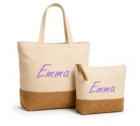 Genérico Bolsa y Neceser para Playa o Piscina - Personalizado con Nombre - Conjunto de Bolso para Mujer - Regalo para Mujer o Niña - Bolsa para Playa (Lila)