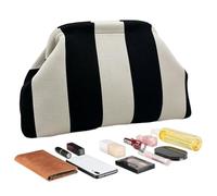 Generico Bolso Clutch de ganchillo para mujer - Bolso Bola de playa - Suave Ligero para Viaje Playa Noche Boda Mujeres, Rayas En Y Negro, riferimento alla descrizione