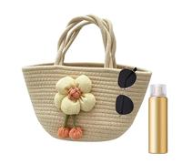 Genérico Bolso Crochet De Mano - Tote De Playa Tejida Con Diseño Floral,Bolso De | Para Viajes Vacaciones Actividades Al Aire Libre Compras Uso Diario Trayectos Diarios Mujeres Y Niñas