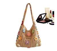Generico Bolso De Ganchillo,Bolso Hecho A Mano De - Bolso De Floral | Para Playa Verano Viajes Vacaciones Diarias Citas Pasajismo Festival Musical Cumpleaños Niñas, Caqui.,