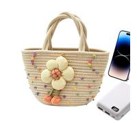 Genérico Bolso De Ganchillo,Tote De Playa Tejido Con Diseño De Flores - Bolso De Tejido,Para, Viajes Y Vacaciones, Al Aire Libre, Compras, Desplazamientos Cotidianos, Niñas Y Mujeres