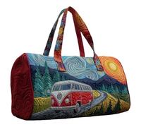 Genérico Bolso De Lona Acolchado Hippie Van Hecho A Mano, Bolso De Gimnasio De Viaje Con Estampado Vibrante Con Correa Ajustable, Bolso De Fin De Semana De Viaje Boho For Mujeres Mon(U-2,18X9X9 inch)