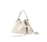 Genérico Bolso de mano gran capacidad Viajero errante Forro interno bolsillo con cremallera cuero suave(Medium Moo White+listing)