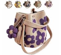 Genérico Bolso De Punto Floral, Bolso Con Detalles Florales Y Borlas En 3D, Duradero Y Resistente, Fácil De Recoger For Ir De Compras Y Playas(Purple)