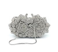 Genérico Bolso Fiesta Mujer Bolso de noche con diamantes de imitación de rosa ahuecados, bolso de cristal for mujer, bolso for vestido de novia, bolso de lujo for banquetes(Silver)
