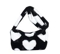 Genérico Bolso Hombro Felpa - Poliéster 13.8x7.9x5.1in | Tote Suave De Cerda, Con Cremallera, Linda Invierno Para Uso Diario, Carreras, Salidas Casuales, San Valentín, Negro, Se