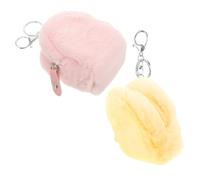 Genérico Bolso Kawaii de Peluche para Niña con Llavero, Mini Monedero Compacto para Organizar Auriculares y Llaves, 2 Piezas de Material Suave y Portátil
