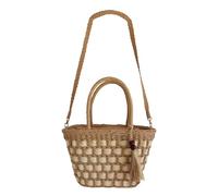 Generico Bolso Tote de Paja - Playa Bolso Hombro Cuerda Papel | Vintage Multifunción | Tote Caqui Beige Plaid Ajedrez para Compras Bodas Vacaciones Mujeres Chicas Fiestas