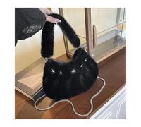 Genérico Bolsos De Peluche Bolso bandolera de moda con cadena y remaches felpa for mujer, estilo otoño-invierno, bolso mano esponjoso(Black)
