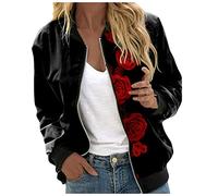 Genérico Bomber Flores Mujer- Chaqueta Mujer Primavera- Manga Larga Estampado Colores Contrastantes Camuflaje Cazadoras Versátil Elástica Puños Moda Salvaje Sin Sombrero Ligeros Suelto Jacket Corto