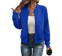 Genérico Bomber Jacket Women Textured Zip Up Casual Jackets Lightweight Stand Collar Zipper Coat Fall Fashion Outerwear Top (Blue,M)