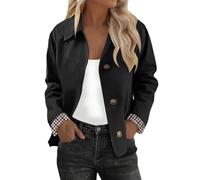 Genérico Bomber Mujer Color Liso - Chaqueta Bomber Mujer Sin Capucha Botones Cuello De Solapa, Chaquetas Classic Glamour, Bombers Adecuados Para Primavera Y Otoño negro S