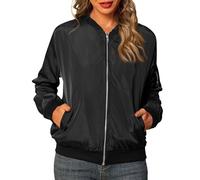 Genérico Bomber Mujer Color Liso - Ropa Mujer Cremallera Sin Capucha, Chaquetas Único Glamour, Bombers Con Bolsillo Adecuados Para Primavera Y Otoño negro XL