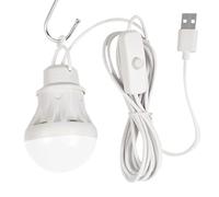 Genérico Bombilla LED USB 5V - Para Power Bank Y Ordenador | Bombilla Exterior Baja Tensión Adecuada Vendedores Callejeros | Botón ON/OFF PVC+ABS 5x7,6 Cm Luz Blanca