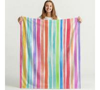 Genérico Bonita Manta de Forro Polar de Estilo Bohemio para sofá de Viaje, Frazada de Sherpa con patrón de Acuarela Rayas, Blanket de Felpa con diseño de Multicolor Animados, decoración 150cm x 150cm