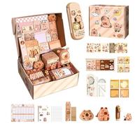 Genérico Bonito Kit de Papelería,Estuche para Lápices de Capibara de Dibujos Animados - Material Escolar Adorable para Niños con Lápices, Cuadernos, Notas Adhesivas y Pegatinas