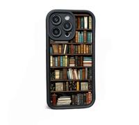 Genérico Book Shelf Phone Case, Cartoon Bookshelf Pattern TPU Phone Case, for iPhone 12/13/14/15/16 Pro MAX Series (black1,for iPhone 16 Pro)