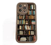 Genérico Book Shelf Phone Case, Cartoon Bookshelf Pattern TPU Phone Case, for iPhone 12/13/14/15/16 Pro MAX Series (Brown,for iPhone 16 Plus)
