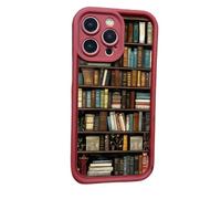 Genérico Book Shelf Phone Case, Cartoon Bookshelf Pattern TPU Phone Case, for iPhone 12/13/14/15/16 Pro MAX Series (Red,for iPhone 16 Plus)