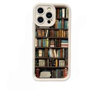 Genérico Book Shelf Phone Case, Cartoon Bookshelf Pattern TPU Phone Case, for iPhone 12/13/14/15/16 Pro MAX Series (white1,for iPhone 15 Plus)