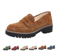 Genérico Bootara Loafers Women,Women's Plus Size Casual Retro Suede Loafers,with Chunky Heel Platform,Comfortable Slip on Work (Brown,39)