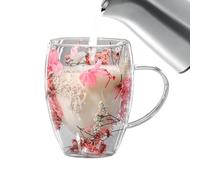 Generico Bopa de doble pared de flores secas - Flores estéticas tazas de café | Flores secas cristalinas Cristalino Copas de | Taza de flores para el jugo de leche de té de café