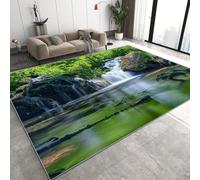 Genérico Bosque Arroyo Alfombra Salon Grande Lavable en Lavadora, Naturaleza Montañas Y Ríos Alfombra Pelo Corto Imitación Cachemira Abstracta Antideslizante para Dormitorio 120x180 cm D-781