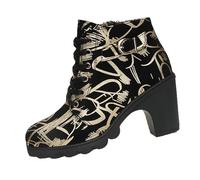 Genérico Botas Agua Mujer Altas Colores Botines Agua Mujer New Round Head Thick With Short Tube European And American Style Fashion Women's Boots Botas Charol Roja Mujer Botas Mujer De Agua (Gold, 41)