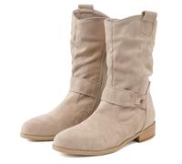 Genérico Botas Altas Mujer,Botas Mujer Invierno Media Caña de Ante con Tacón Cuadrado y Cremallera Lateral, Bota con Punta Redonda y Plisadas Cálidas Confort para Uso Urbano,Beige,36