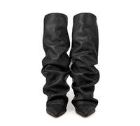 Genérico Botas Altas Mujer Caña Ancha Botas De Invierno Mujer Moda Punta Puntiaguda Plisada Cómodas Casuales Apiladas Bota hasta La Rodilla Elegante Salvaje Sólido Antideslizante Tacón Grueso Bota
