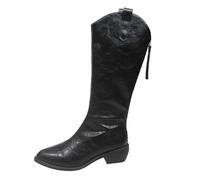 Genérico Botas Altas Mujer Caña Ancha, Botas Invierno Mujer Tacones Media Altos Y Gruesos Clásicas Moda Simple Antideslizantes Casual Bota Punta Puntiaguda Sólido Cremallera Retro Salvaje Rectos Bota
