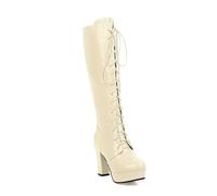 Genérico Botas Altas Mujer Hasta la Rodilla Cuero Charol Cordones Tacón Grueso 10cm Plataforma Fiesta Cosplay