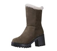 Genérico Botas Altas Nieve Mujer,Botas De AlgodóN De TacóN Grueso De Gamuza SóLida CáLida De Felpa De Invierno De Moda Para Mujer