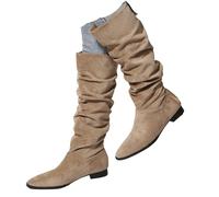 Genérico Botas Altas para Mujer Cómodas Impermeables Botas sin Cordones Antideslizantes y Resistentes al Desgaste Forradas con Tacón Botines Planos de Gamuza Medio con Cremallera de Invierno