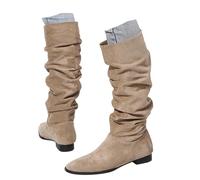 Genérico Botas Altas para Mujer Cómodas Impermeables Botas sin Cordones Antideslizantes y Resistentes al Desgaste Forradas con Tacón Botines Planos de Gamuza Medio con Cremallera de Invierno