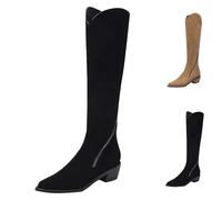 Generico Botas Altas para Mujer con Tacón Occidental Tejanos Troncos Equitación Camperos Texanos de Punta Elásticas Curvy Boots Tacón Medio Cremallera, Negro, 37 EU